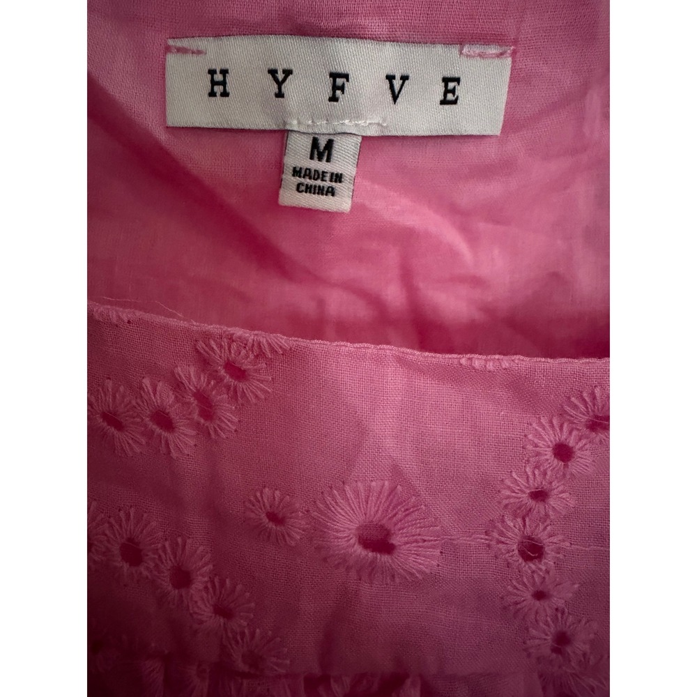 Hyfve Pink Eyelet Babydoll Top Square Neck Puff Sleeve Tie Detail Women Medium - Picture 5 of 10